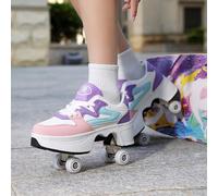 1 Coppia di Pattini a Rotelle Unisex per Adolescenti e Studenti, 4 Ruote Retrattili Invisibili, Stringati Trasformabili, Funzione di Frenata, Adatti per Pattinare e Camminare, Regalo per i Giovani EUR