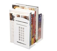 1 coppia di reggilibri in stile britannico nostalgico, a forma di cabina telefonica londinese, in ferro spesso, per mensole, librerie, reggilibri da ufficio, quadrati, decorativi, in metallo bianco