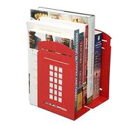 1 coppia di reggilibri in stile britannico nostalgico, a forma di cabina telefonica londinese, in ferro spesso, per mensole, librerie, reggilibri da ufficio, quadrati, decorativi, in metallo Red