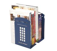 1 coppia di reggilibri in stile britannico nostalgico, a forma di cabina telefonica londinese, in ferro spesso, per mensole, librerie, reggilibri da ufficio, quadrati, decorativi, in metallo Blue