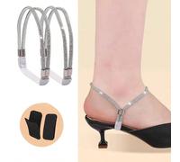 1 Coppia di scarpe con cinturini in strass e tacco alto per donne, con lacci antiscivolo invisibili, cinturini elastici fissati con perle per prevenire la caduta del tacco Tagli Unica,2 paia,Nero - 1 