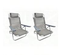 1 Coppia di sedie a sdraio pieghevoli da spiaggia/campeggio, colore grigio antracite, struttura in alluminio e textilene, dimensioni 48,5 P x 60(L) x 80(H) cm Coppia Spiaggine colore grigio antrite in