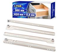 1 Coppia Guide per Cassetti 300 mm H20 mm x 0,8 mm - Bianchi Guide Cassetti Scorrevoli a Rulli Hanno Un'estensione Parziale di 233 mm - Garanzia di 10 Anni - MONTERAL