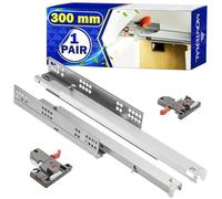 1 Coppia Guide per Cassetti Telescopiche 300 mm - Telescopiche Guide Cassetti Scorrevoli All'estensione Totale - con Funzione di Chiusura Silenziosa - Garanzia di 10 Anni - MONTERAL