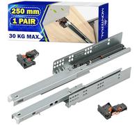 1 Coppia Telescopiche Guide per Cassetti 250 mm con Estrazione Totale di 224 mm - Guide Cassetti Scorrevoli con Meccanismo di Chiusura Automatica e Funzione di Chiusura Silenziosa - MONTERAL
