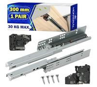 1 Coppia Telescopiche Guide per Cassetti 300 mm con Estrazione Totale di 274 mm - Guide Cassetti Scorrevoli con Meccanismo di Autotrazione e Chiusura Ammortizzata - Garanzia di 10 Anni - MONTERAL