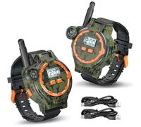 1 coppia USB Walkie Talkies per bambini, orologio walkie talkie a lungo raggio con bussola, torcia e ora regolabile & data, attrezzatura da campeggio portatile per bambini