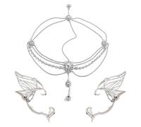 1 Copricapo Multistrato, 1 Paio di Clip Auricolari, Gocce d'Acqua con Diamante, Set di Gioielli Che Giocano A Elfo, Accessori per Capelli in Metallo Creativo E alla Moda.