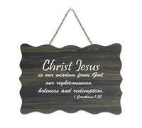 1 Corinthians 1:30 Christ Jesus Is Our Wisdom from God Our Righteousness Holiness And Redemption Cartello di benvenuto in legno rustico per portico anteriore porta decorazione da parete fattoria