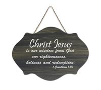 1 Corinthians 1:30 Christ Jesus Is Our Wisdom from God Our Righteousness Holiness And Redemption Cartello di benvenuto in legno rustico per portico anteriore porta decorazione da parete fattoria
