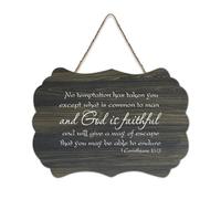 1 Corinthians 10:13 No Temptation Has Taken You Except What Is Common to Man And God Is Faithful And Wood Sign 6x10 Wall Art Rustico Hanging Placche in legno per porta d'ingresso soggiorno