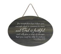 1 Corinthians 10:13 No Temptation Has Taken You Except What Is Common to Man And God Is Faithful And Wood Sign 6x10 Wall Art Rustico Hanging Placche in legno per porta d'ingresso soggiorno