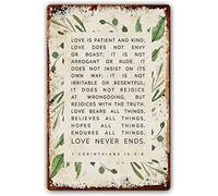 1 Corinthians 13 4-8 Targa in metallo con versi della Bibbia, arte da parete Love is Patient, poster per bagno, opere d'arte da parete per camera da letto degli adolescenti, decorazione per foto 20 x