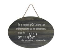 1 Corinthians 15:10 But by The Grace of God I Am What I Am And His Grace to Me Was Not Without Effec Cartello in legno 6x10 Wall Art Rustico Appeso Targhe in legno per porta d'ingresso Soggiorno