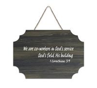 1 Corinthians 3: 9 We Are Co Workers in God's Service, God's Field, His Building Cartello in legno 15,2 x 25,4 cm Bibbia Arte da parete Rustico Casale Appeso Targhe in legno per porta d'ingresso