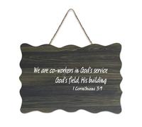 1 Corinthians 3: 9 We Are Co Workers in God's Service, God's Field, His Building Cartello in legno 15,2 x 25,4 cm Bibbia Arte da parete Rustico Casale Appeso Targhe in legno per porta d'ingresso