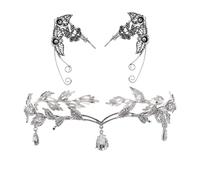 1 corona d'avorio a goccia d'acqua, viene fornito con 1 paio di orecchini a forma di fata, accessori per capelli argentati, orecchie dei cartoni animati, accessori per fate, set da gioco di ruolo con