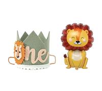 1 Corona Di Leone Per Il 1° Compleanno Con 1 Palloncino Di Leone Sorridente, Cappello Di Compleanno Per Ragazzi E Ragazze, Decorazioni Per Feste Nella Giungla