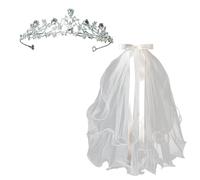 1 Corona Di Nozze E 1 Pezzo Di Velo, Elee Corona Di Strass, Abito Da Festa -Accessori Per Capelli, Gioielli Per La Testa Della Sposa.