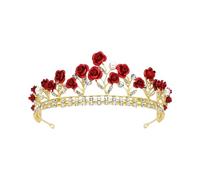 1 corona di petali di rosa, corona per ragazze, corona di compleanno, corona di principessa, oro, corona di bellezza, corona di strass, corona per bambini, corona regina, 13,7 x 4,1 cm, lega, No