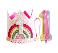 1 Corona Per Il 1° Compleanno, 1 Palloncino, Principessa Per Bebè, Cappello Decorativo Per Feste, Fascia Arcobaleno, Accessorio Per Capelli, Regolabile, Adatto Per Il Primo Compleanno Della Ragazza