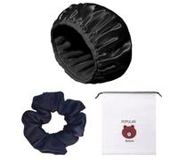 1 cuffia da doccia a tre strati con 1 elastico per capelli e 1 borsa portaoggetti, cuffia da doccia per donne, ragazze (nero)