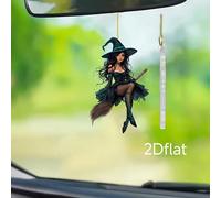 1. Decorazione appesa per specchietto retrovisore dell'auto, in finta pelle 2D, con strega che cavalca una scopa, adatta per veicoli, zaini, alberi di Natale, ideale come regalo per anniversari, Ringr