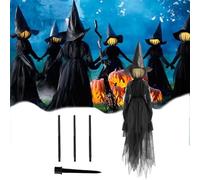 1 decorazione di Halloween per esterni, grande luce che si tiene per mano urlando streghe, sensore attivato dal suono, decorazione spaventosa strega di Halloween con paletti, per decorazione esterna