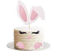 1 decorazione pasquale con orecchie di coniglio, decorazione per torte, topper con glitter per ciglia, naso, zampa, topper per Pasqua, conigli, tema bambino, doccia, compleanno, rosa, bianco