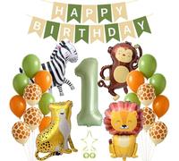 1. Decorazione per compleanno, giungla Safari, decorazione per feste per ragazzi e ragazze, palloncino in pellicola, numero 1, con palloncini a forma di zebra, scimmia, leone, ghepardo, ghirlanda di