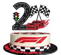 1 decorazione per torta da corsa per auto, Happy 2nd Birthday Cake Topper glitterato con semaforo a quadri, decorazione per la gara, tema bambino, doccia, ragazzi, ragazze, compleanni, feste, torte