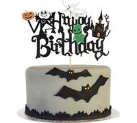 1 decorazione per torta di Halloween Happy Birthday Glitter Halloween Mago Fantasma Zucca Decorazione per torta Haunted House Witch Zucca Autunno Tema Cake Decorazione Compleanno Festa