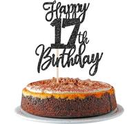 1 decorazione per torta Happy 17th Birthday, glitter per 17 anni, decorazione per torta di compleanno, decorazione per torta dolce 17° compleanno, a tema, decorazione per torte, colore nero