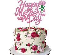 1 decorazione per torta Happy Mother's Day con cuore e scritta in lingua tedesca "Love dich Mama Cake Topper decorazione per torta per la mamma, festa della mamma, rosa, fiore, mamma