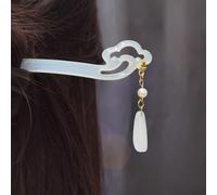 1 elegante bastoncino per capelli in acetato cinese di giada per capelli lunghi, forchetta per capelli con ciondolo a forma di fiore con nappa, semplici forcine per capelli intrecciate Cheongsam