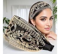 1 elegante fascia vintage in poliestere con paillettes e decorazioni floreali | Accessorio per capelli largo antiscivolo per donne, uso quotidiano, collezione primavera ed estate, carnevale, martedì