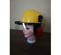 1-ELMETTO PROTETTIVO CON CUFFIE E VISIERA CASCHETTO PROTEZIONE DPI DA CANTIERE