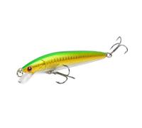 1 esca da pesca a forma di pesciolino galleggiante, 100 mm, 9 g, esca artificiale wobbler per pesca alla carpa, pesce persico, attrezzatura da pesca e accessori (verde giallo)