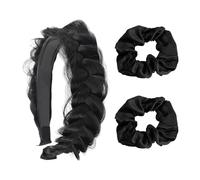 1 Fascia Intrecciata Nera E 2 Elastici Per Capelli, Fasce Creative, Fasce Da Donna, Fasce Elastiche Per Capelli, Accessori Per Capelli