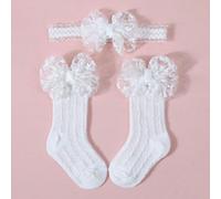 1 Fascia per capelli con fiocco di pizzo e colore unito stile principessa per neonati + 1 Paio di calzini alla caviglia con fiocco in rete traspirante per neonati, accessori per bambini Tagli UnicaCol