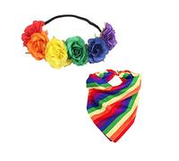 1 fascia per capelli con fiori arcobaleno finto con 1 foulard quadrato arcobaleno, fascia per capelli da sposa, copricapo per vacanze, viaggi, accessori per capelli arcobaleno per eventi del mese
