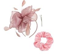 1 Fascia Per Capelli Con Fiori E 1 Elastico Per Capelli Rosa, Copricapo Da Donna Per Il Tea Party, Copricapo Da Sposa Elegante, Copricapo Retrò, Accessori Di Abbigliamento