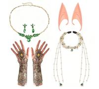 1 Fascia Per Capelli Con Foglie, 1 Paio Di Orecchie Da Elfo, 1 Guanto Singolo E 1 Set Di Orecchini Per Collana, Vestito Da Elfo Verde, Festa Fantasy, Oggetti Di Scena Per Giochi Di Ruolo.
