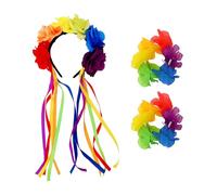 1 fascia per capelli con rose arcobaleno, 1 paio di braccialetti arcobaleno, fascia per capelli con stelle filanti, diadema di rose, diadema con corona di fiori arcobaleno