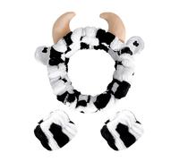 1 fascia per capelli di mucca con 2 bracciali di mucca - Dolce fascia per lavaggio del viso per struccante e spa