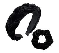 1 Fascia Per Capelli In Pelle Scamosciata Intrecciata E 1 Anello Per Capelli, Design Della Fascia Per Capelli Nera, Morbido E Confortevole, Accessori Per Lo Stile Quotidiano, Fascia In Velluto.