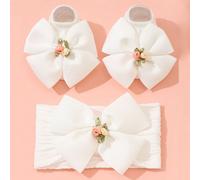 1 Fascia per capelli per neonati, accessorio da principessa, accessorio per capelli carino + 1 paio di calzini antiscivolo per neonati, articoli per bebè, ideale per San Valentino Fiocco bianco 0-1 an