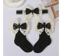 1 Fascia per capelli per neonati con fiocco in colore unico + 1 paio di calzini di media lunghezza in rete traspirante con fiocco, regalo di San Valentino Tagli UnicaColore unicoTessuto