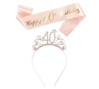 1 fascia per compleanno, 1 tracolla per il 40esimo compleanno, fascia per compleanno da donna, fascia per capelli per 40esimo compleanno da donna, fascia per capelli con strass