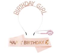 1 fascia per compleanno per ragazza, 1 tracolla, 1 spilla, set di compleanno, tiara di compleanno per donne, tiara di strass